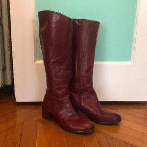 Red leather boots